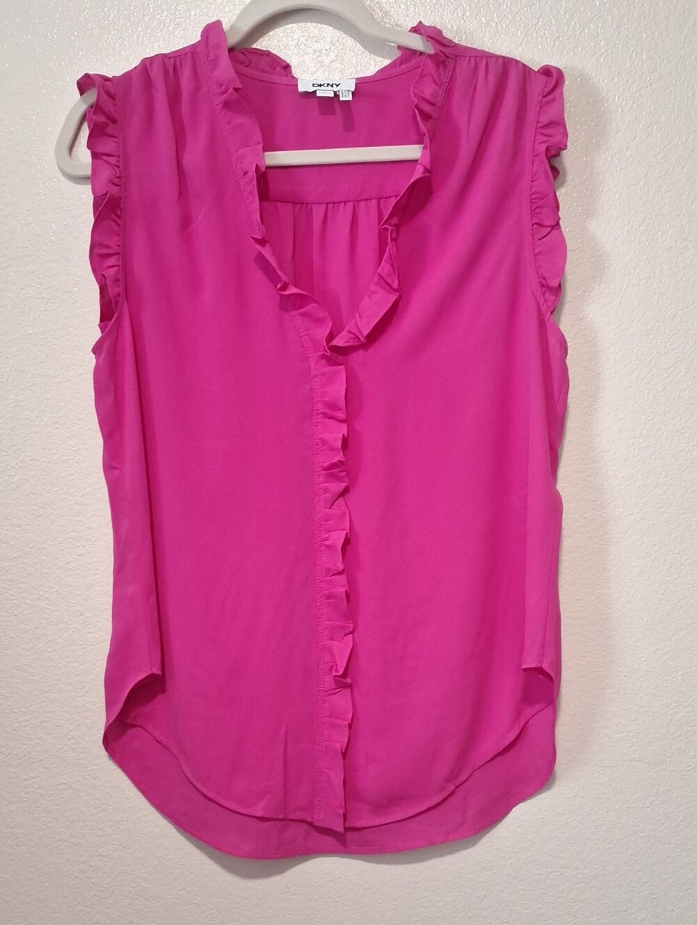 DKNY Fuchsia Ruffle-Sleeve Flowy Dressy Blouse, Large